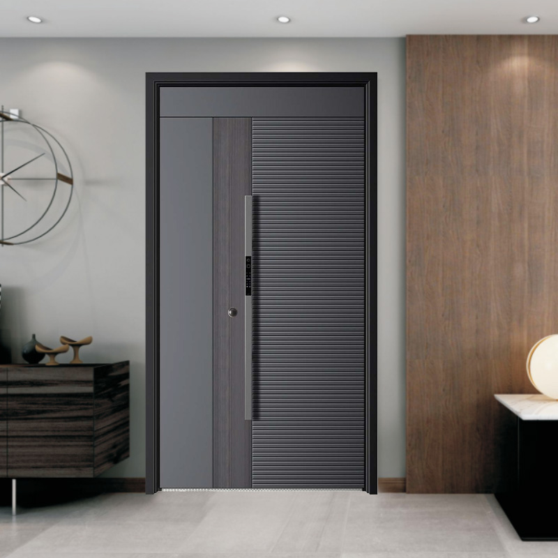Grijs design glazen inzet metalen buiten stalen voordeur Grijs design glazen inzet metalen buiten stalen voordeur